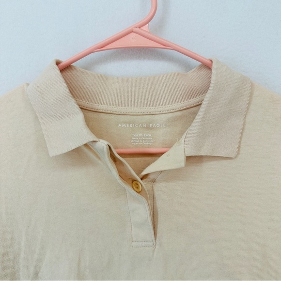 American Eagle Short Sleeve Polo Cropped Shirt Woman’s Size XS Light Pink Cream - Picture 2 of 11
